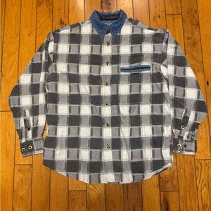 Vintage Fryday Club By NRK Button-Up Flannel Shirt with Denim Collar Size Medium